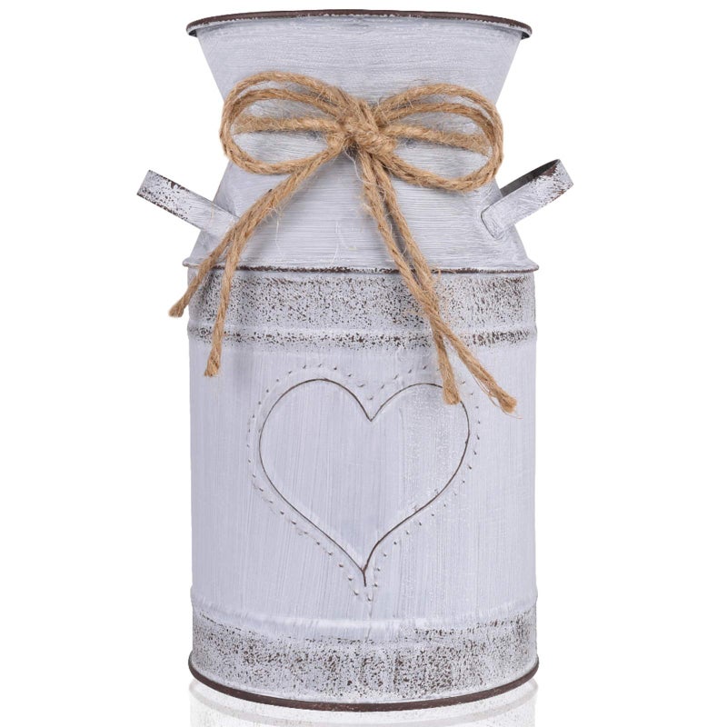 HIDERLYS 7.5" High Decorative Vase with Unique Heart-Shaped and Rope Design, Galvanized Finish- Rustic Decorated for Living Room, Bedroom, Kitchen (Grey) - Image 1